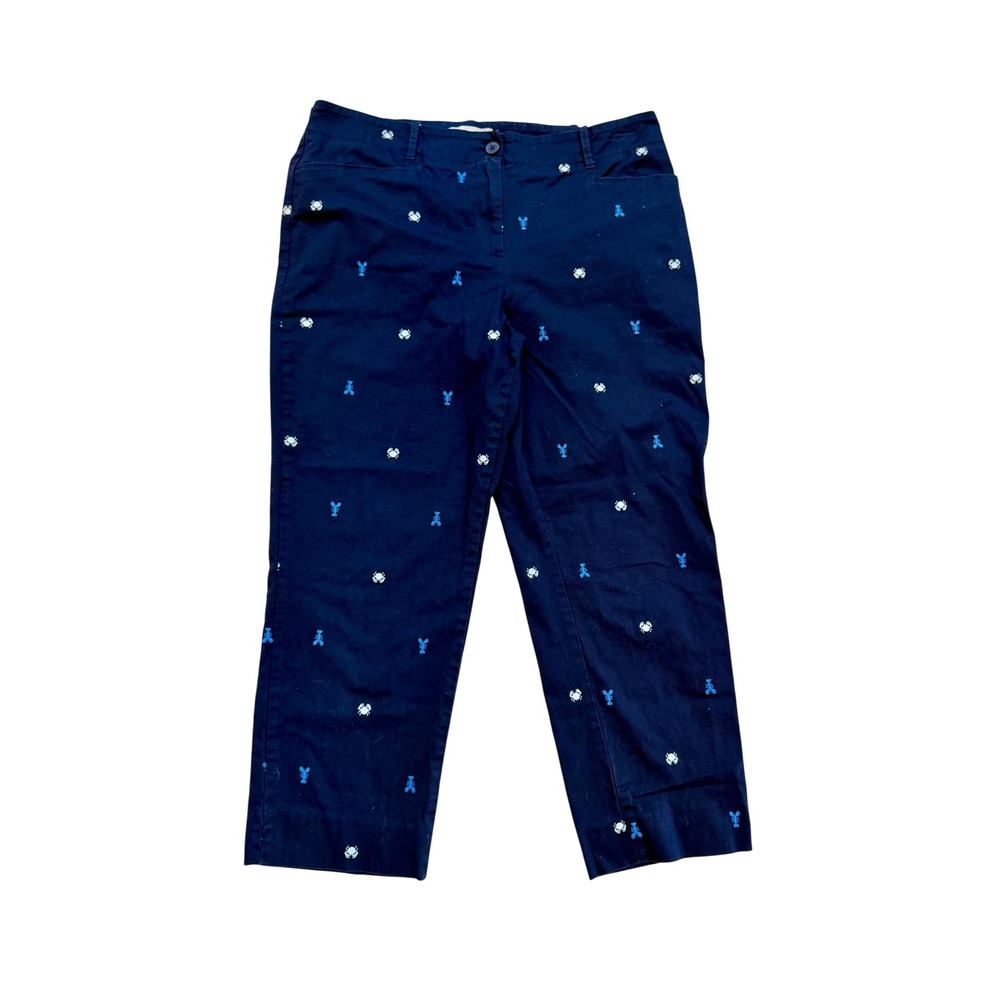 Talbots Navy Blue Embroidered Lobster Crab Nautical Chino Pants Womens 14 Crop - Picture 5 of 5